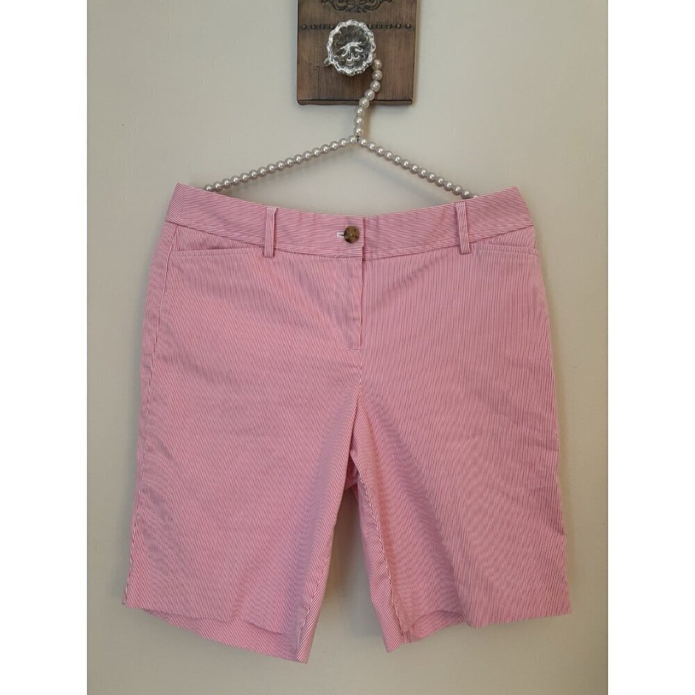 Talbots Petite Womens Size 10P Bermuda Shorts Pink White Stripe 9" Inseam